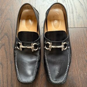 Salvatore Ferragamo Black Leather Slip-On Loafers